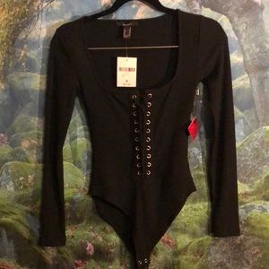 Sexy Forever 21 Lace Up Tie Bodysuit Black